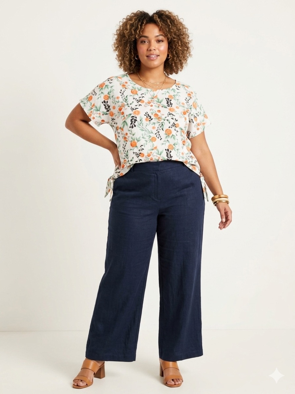 Joie Linen Side Tie Dolman Top Watercolor Citrus Print GrandmaChic Plus Size 2X